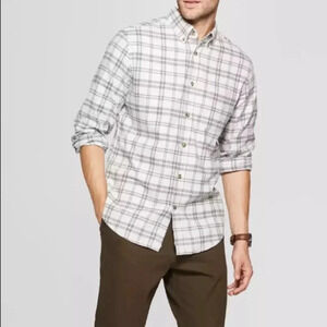 Goodfellow Button Down Casual Plaid Shirt Grey  NWT